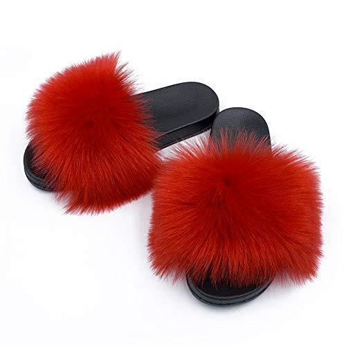 Womens Faux Fur Slippers Fluffy Fuzzy Open Toe Slides Flip Flop - Easy Pickins Store