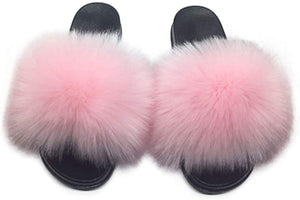 Womens Faux Fur Slippers Fluffy Fuzzy Open Toe Slides Flip Flop - Easy Pickins Store