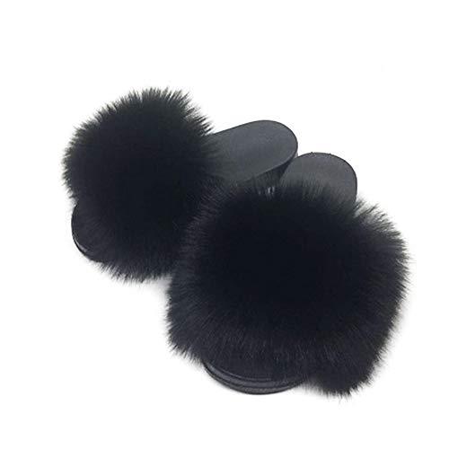 Womens Faux Fur Slippers Fluffy Fuzzy Open Toe Slides Flip Flop - Easy Pickins Store