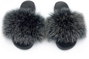 Womens Faux Fur Slippers Fluffy Fuzzy Open Toe Slides Flip Flop - Easy Pickins Store