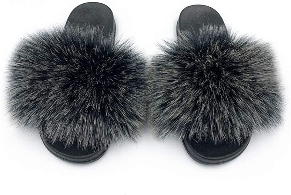 Womens Faux Fur Slippers Fluffy Fuzzy Open Toe Slides Flip Flop - Easy Pickins Store