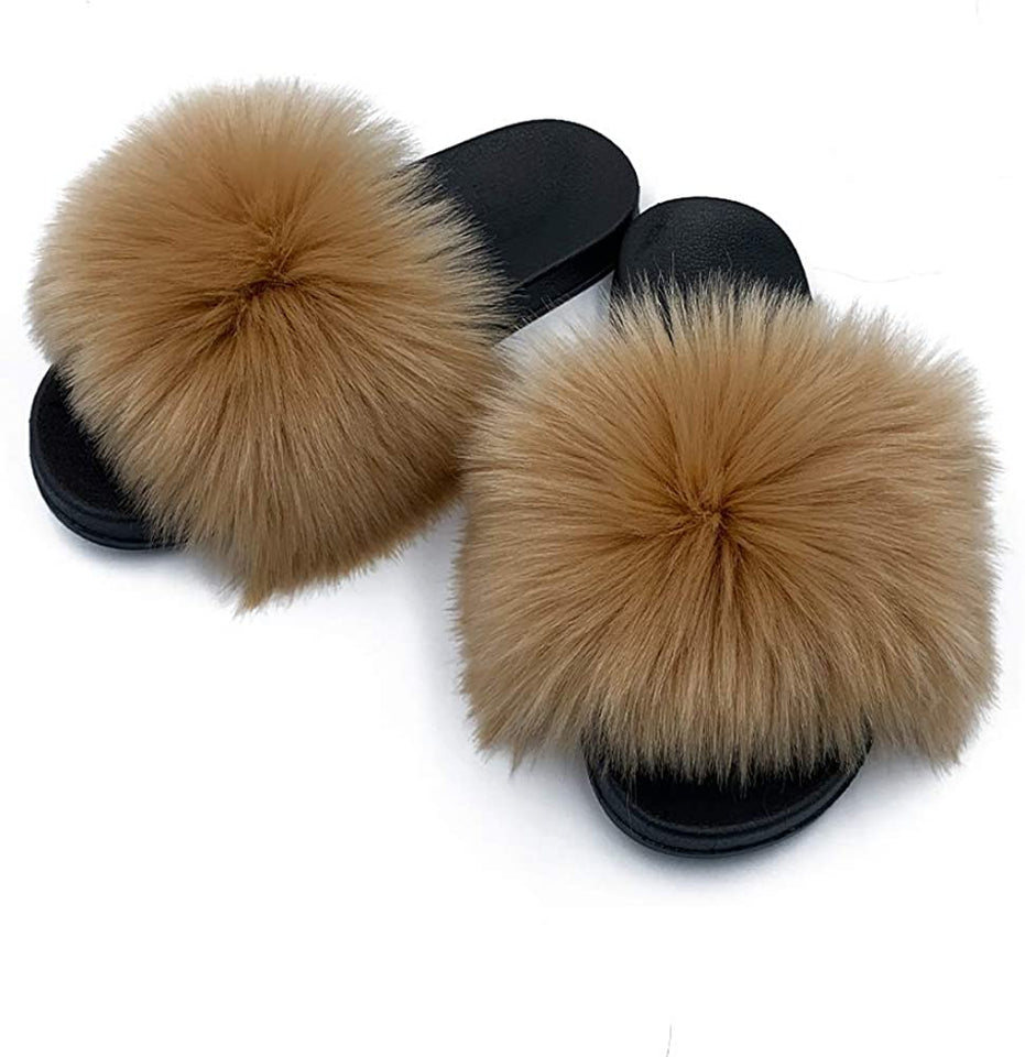 Womens Faux Fur Slippers Fluffy Fuzzy Open Toe Slides Flip Flop - Easy Pickins Store