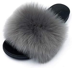 Womens Faux Fur Slippers Fluffy Fuzzy Open Toe Slides Flip Flop - Easy Pickins Store