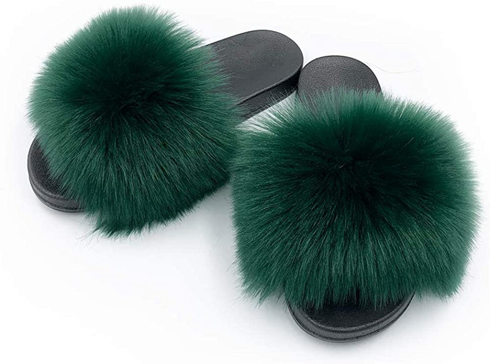 Womens Faux Fur Slippers Fluffy Fuzzy Open Toe Slides Flip Flop - Easy Pickins Store