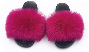 Womens Faux Fur Slippers Fluffy Fuzzy Open Toe Slides Flip Flop - Easy Pickins Store