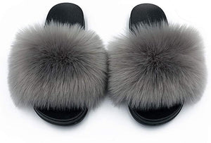 Womens Faux Fur Slippers Fluffy Fuzzy Open Toe Slides Flip Flop - Easy Pickins Store