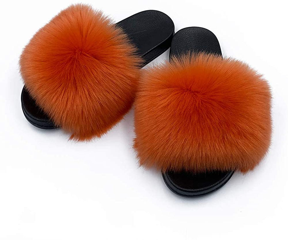 Womens Faux Fur Slippers Fluffy Fuzzy Open Toe Slides Flip Flop - Easy Pickins Store