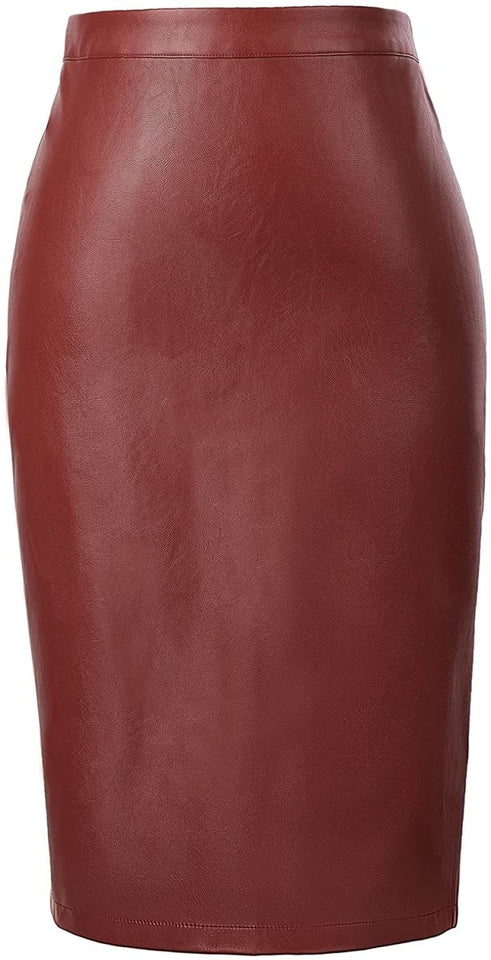 Women's Faux Leather Pencil Elegant High Waist Bodycon Split Skirt - Easy Pickins Store