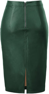 Women's Faux Leather Pencil Elegant High Waist Bodycon Split Skirt - Easy Pickins Store