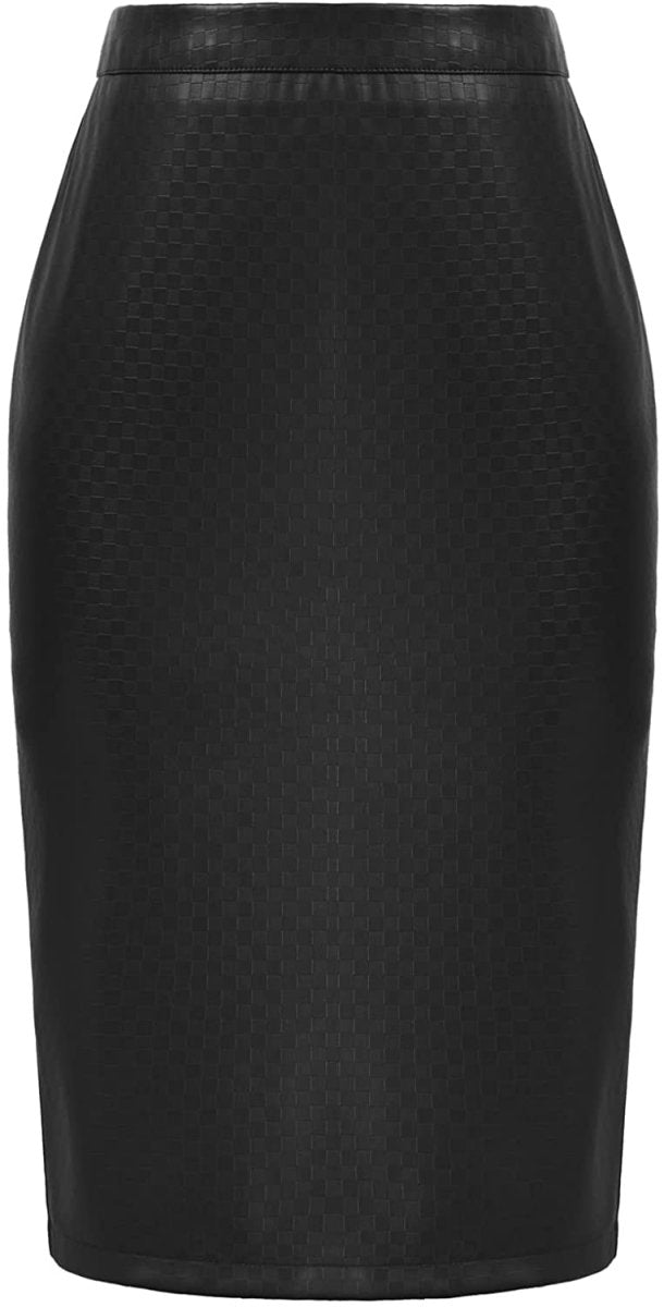 Women's Faux Leather Pencil Elegant High Waist Split Skirt - Easy Pickins Store