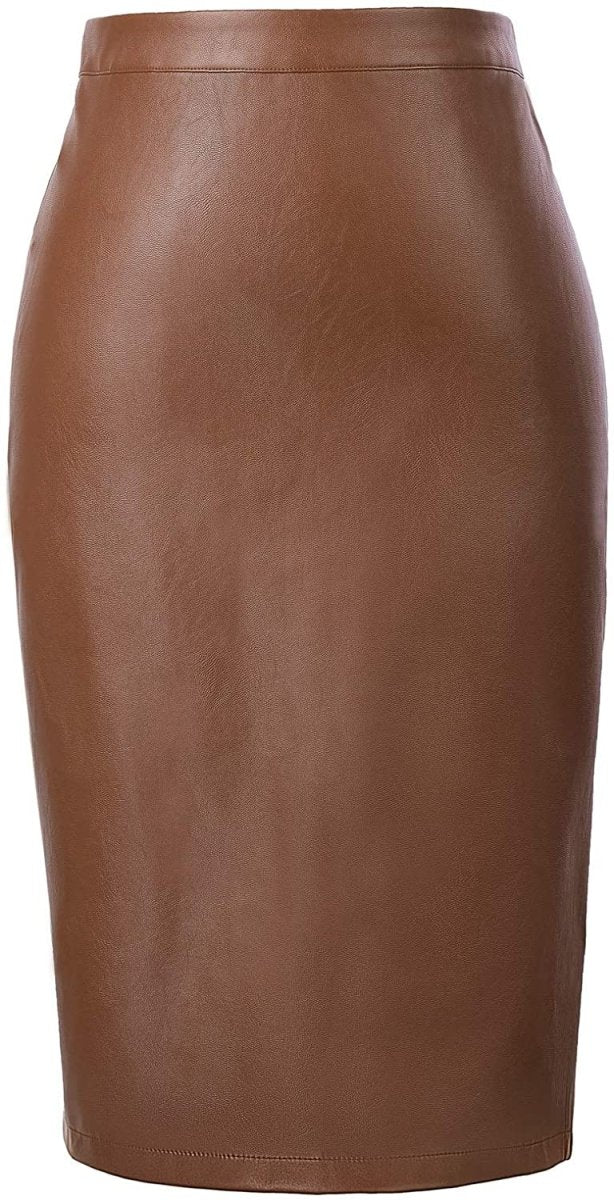 Women's Faux Leather Pencil Elegant High Waist Split Skirt - Easy Pickins Store