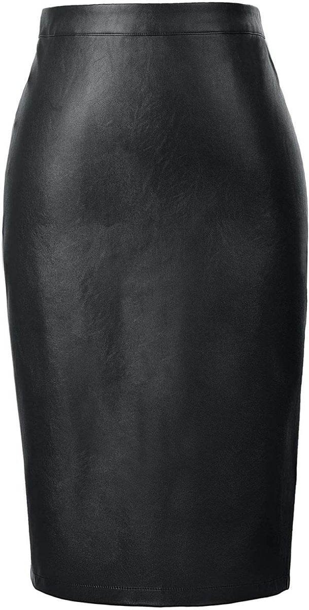 Women's Faux Leather Pencil Elegant High Waist Split Skirt - Easy Pickins Store