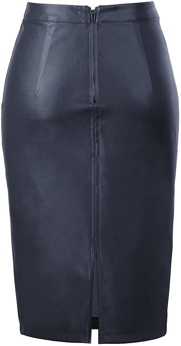 Women's Faux Leather Pencil Elegant High Waist Split Skirt - Easy Pickins Store