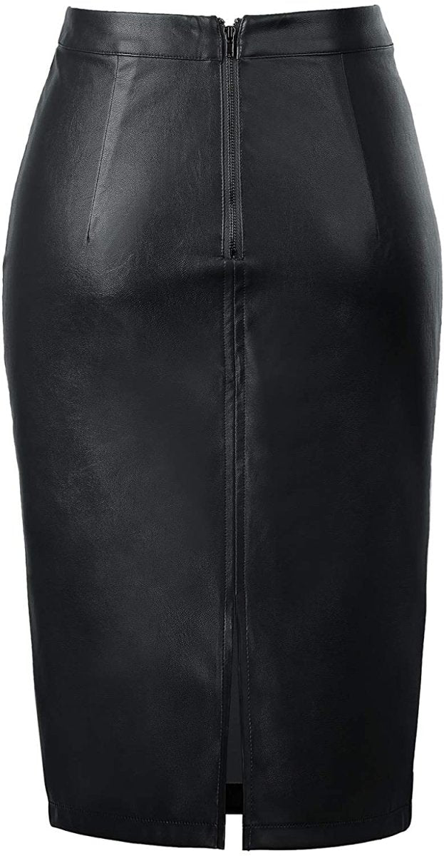 Women's Faux Leather Pencil Elegant High Waist Split Skirt - Easy Pickins Store