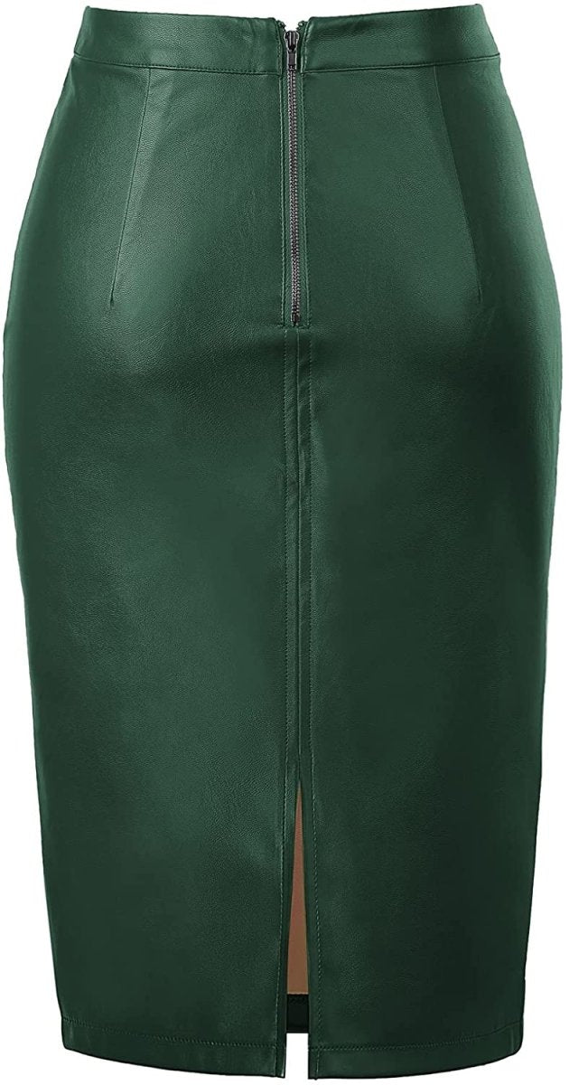Women's Faux Leather Pencil Elegant High Waist Split Skirt - Easy Pickins Store