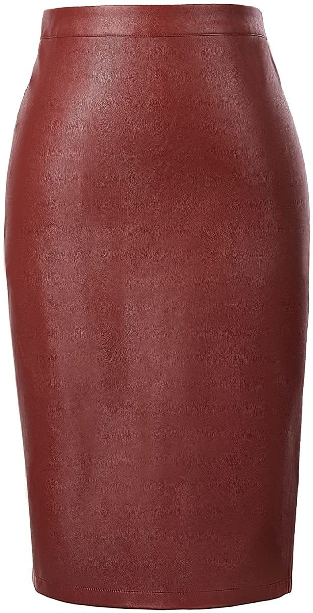 Women's Faux Leather Pencil Elegant High Waist Split Skirt - Easy Pickins Store