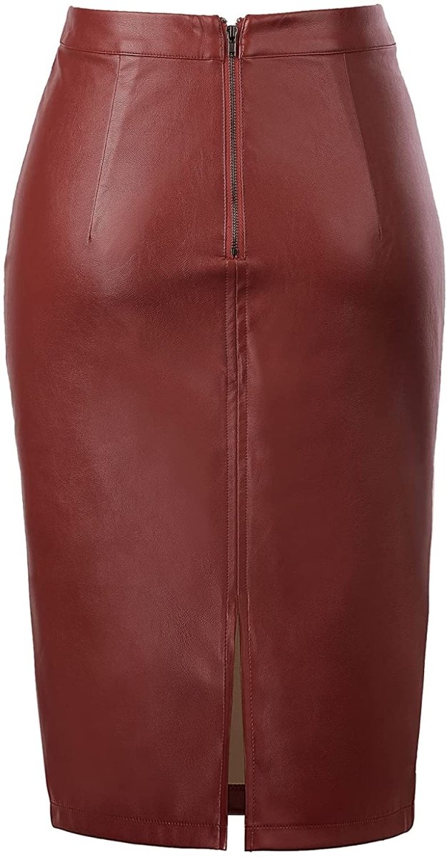 Women's Faux Leather Pencil Elegant High Waist Split Skirt - Easy Pickins Store