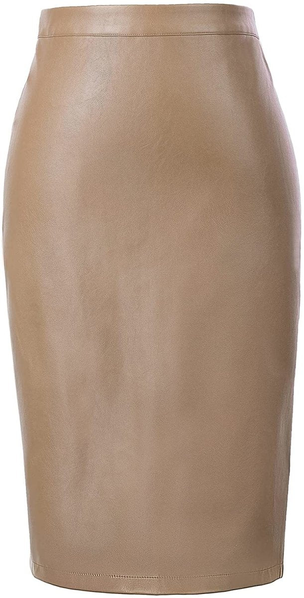 Women's Faux Leather Pencil Elegant High Waist Split Skirt - Easy Pickins Store