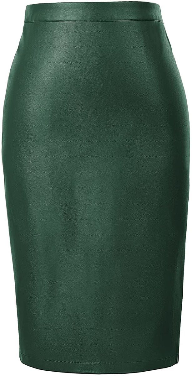 Women's Faux Leather Pencil Elegant High Waist Split Skirt - Easy Pickins Store