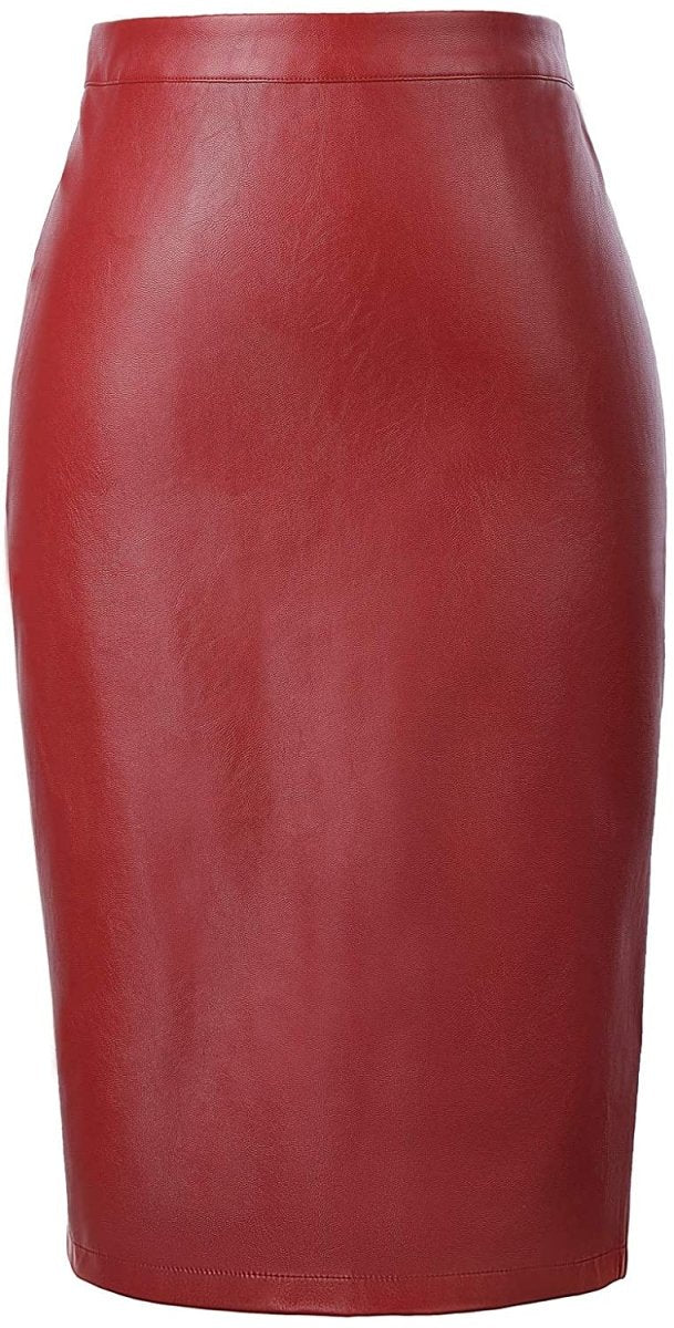 Women's Faux Leather Pencil Elegant High Waist Split Skirt - Easy Pickins Store