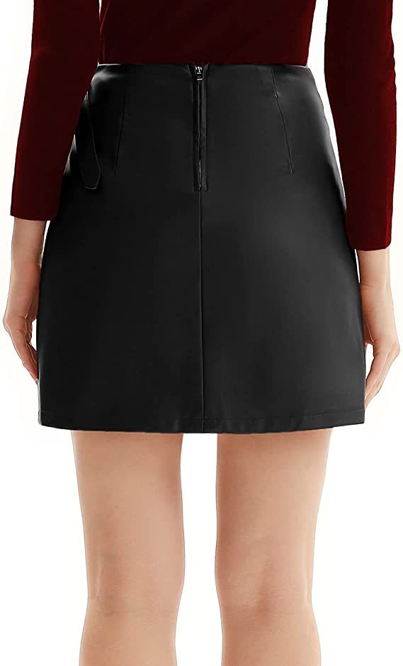 Women's Faux Leather Pencil Elegant High Waist Split Skirt - Easy Pickins Store