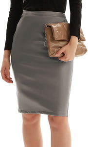 Women's Faux Leather Pencil Skirt Elegant High Waist Bodycon Skirt Back Split - Easy Pickins Store