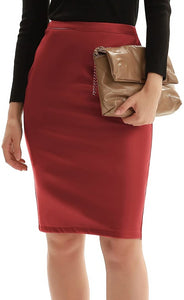 Women's Faux Leather Pencil Skirt Elegant High Waist Bodycon Skirt Back Split - Easy Pickins Store