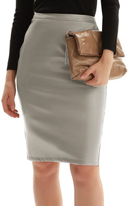 Women's Faux Leather Pencil Skirt Elegant High Waist Bodycon Skirt Back Split - Easy Pickins Store