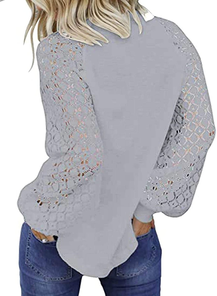 Women's Long Sleeve Tops Lace Hollow Out Waffle Casual Loose Blouse - Easy Pickins Store