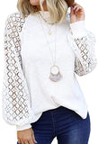 Women's Long Sleeve Tops Lace Hollow Out Waffle Casual Loose Blouse - Easy Pickins Store