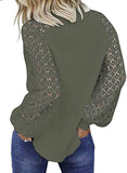 Women's Long Sleeve Tops Lace Hollow Out Waffle Casual Loose Blouse - Easy Pickins Store