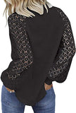 Women's Long Sleeve Tops Lace Hollow Out Waffle Casual Loose Blouse - Easy Pickins Store