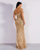 Women's Off Shoulder Sequined Evening Party Maxi Dress - Easy Pickins Store
