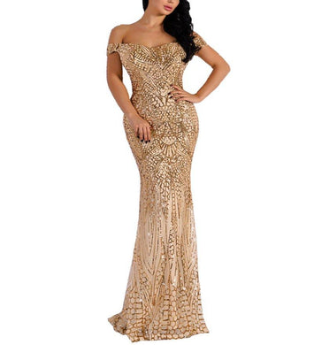 Women's Off Shoulder Sequined Evening Party Maxi Dress - Easy Pickins Store