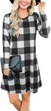 Women's Plaid Swing Long Sleeve Round Neck Tunic Mini Dress - Easy Pickins Store