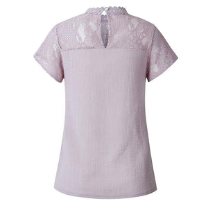 Women's Round Neck Floral Lace Hollow Out Short Sleeve Pullover T Shirt - Easy Pickins Store