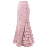 Women's Skirt Punk Style Retro Mermaid Skirt Vintage Long Ruffle Slim Fit Fishtail Skirt lace up black slim plus size Skirt#G1 - Easy Pickins Store