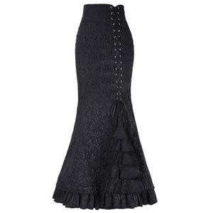 Women's Skirt Punk Style Retro Mermaid Skirt Vintage Long Ruffle Slim Fit Fishtail Skirt lace up black slim plus size Skirt#G1 - Easy Pickins Store