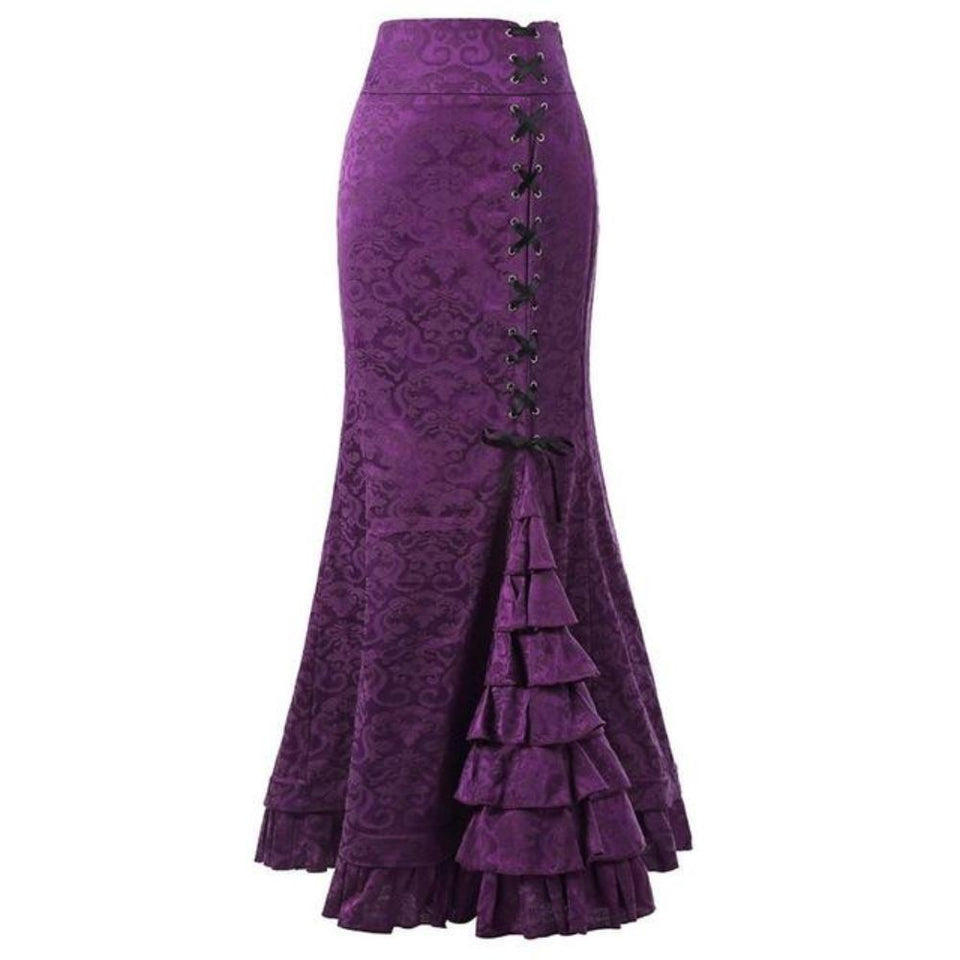 Women's Skirt Punk Style Retro Mermaid Skirt Vintage Long Ruffle Slim Fit Fishtail Skirt lace up black slim plus size Skirt#G1 - Easy Pickins Store
