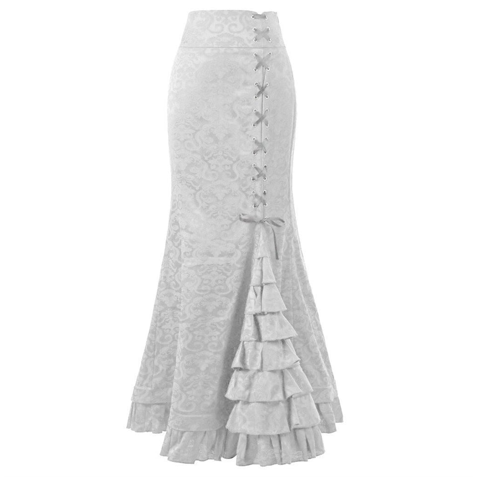 Women's Skirt Punk Style Retro Mermaid Skirt Vintage Long Ruffle Slim Fit Fishtail Skirt lace up black slim plus size Skirt#G1 - Easy Pickins Store