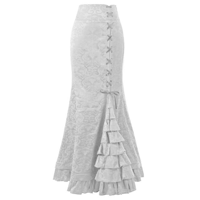 Women's Skirt Punk Style Retro Mermaid Skirt Vintage Long Ruffle Slim Fit Fishtail Skirt lace up black slim plus size Skirt#G1 - Easy Pickins Store