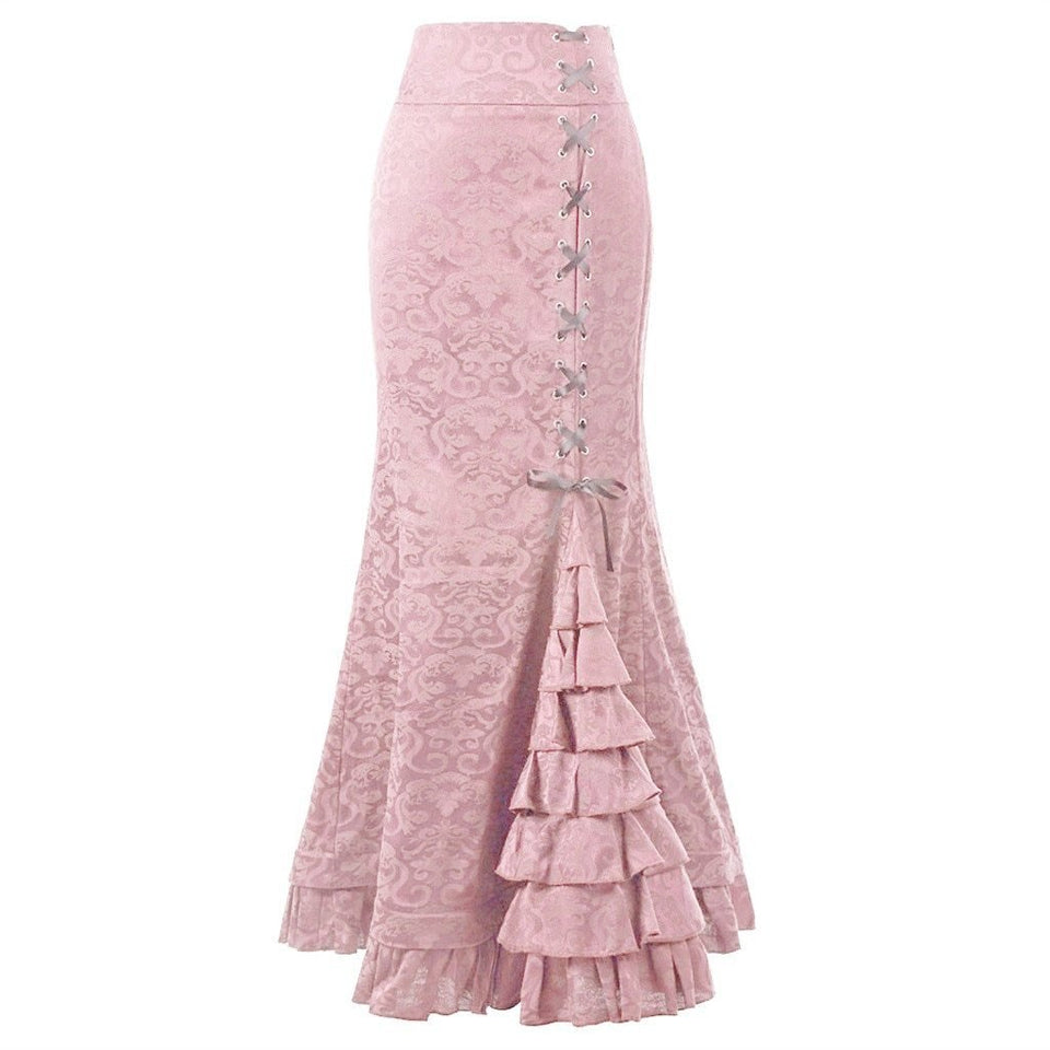 Women's Skirt Punk Style Retro Mermaid Skirt Vintage Long Ruffle Slim Fit Fishtail Skirt lace up black slim plus size Skirt#G1 - Easy Pickins Store