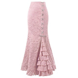 Women's Skirt Punk Style Retro Mermaid Skirt Vintage Long Ruffle Slim Fit Fishtail Skirt lace up black slim plus size Skirt#G1 - Easy Pickins Store
