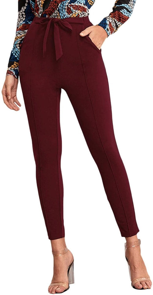 Women's Stretchy Workwear Office Skinny Pants with Belt - Easy Pickins Store