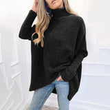 Women's Turtleneck Oversized Knitted Jumper Long Batwing Sleeve Loose Pullover Asymmetric Hem - Easy Pickins Store