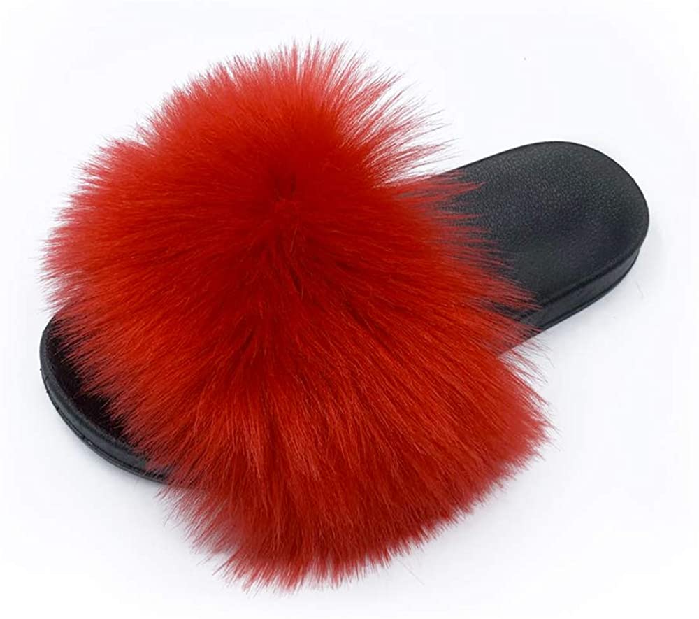 Womens Vegan Fur Slippers Fluffy Fuzzy Open Toe Slides Flip Flop - Easy Pickins Store