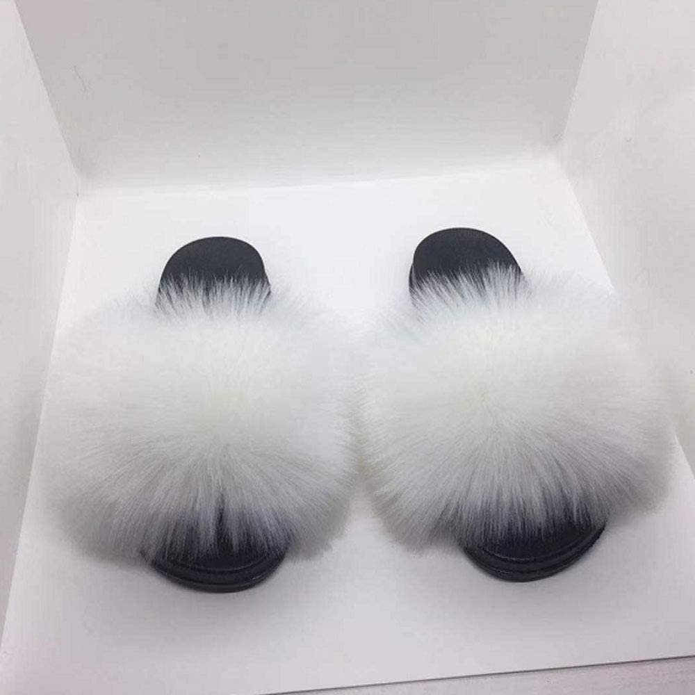 Womens Vegan Fur Slippers Fluffy Fuzzy Open Toe Slides Flip Flop - Easy Pickins Store