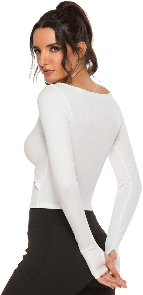 Women's Yoga Gym Crop Top Compression Workout Athletic Short/Long Sleeve Shirt - Easy Pickins Store