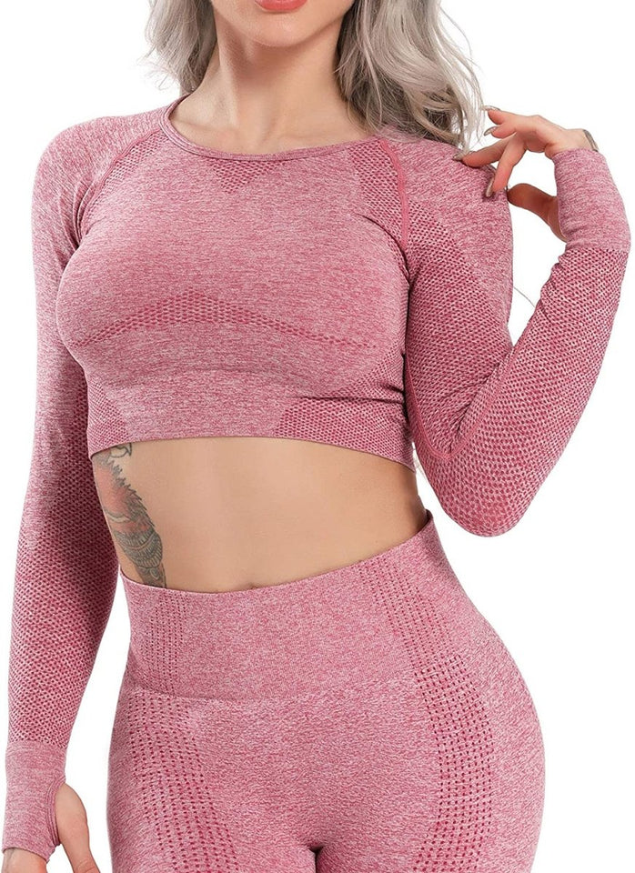 Women's Yoga Gym Crop Top Compression Workout Athletic Short/Long Sleeve Shirt - Easy Pickins Store