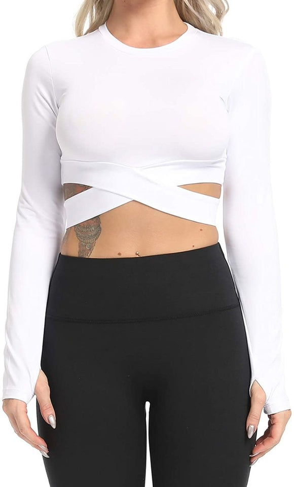 Women's Yoga Gym Crop Top Compression Workout Athletic Short/Long Sleeve Shirt - Easy Pickins Store